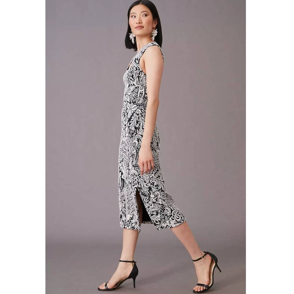 New Anthropologie Jacquard Cut-Out Midi Dress $148 LARGE B&W - Picture 4 of 7